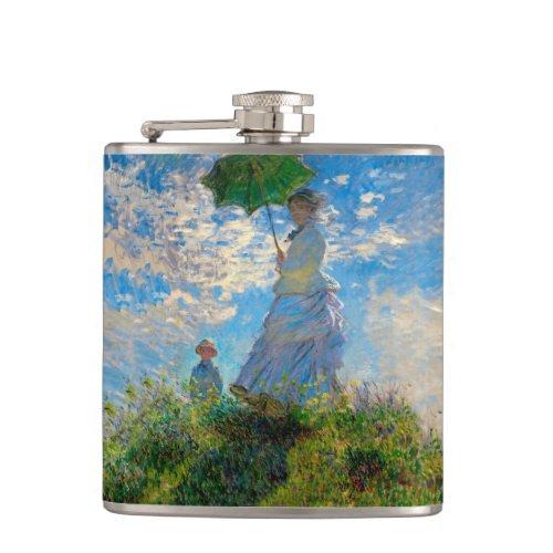 Monet Woman Parasol Impressionism Hip Flask