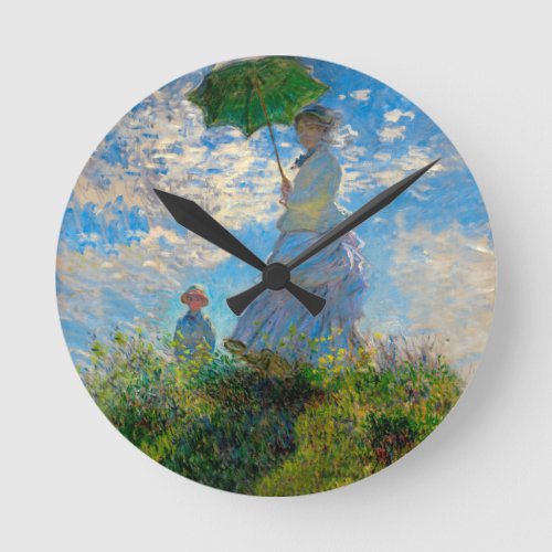 Monet Woman Parasol Impressionism Round Clock