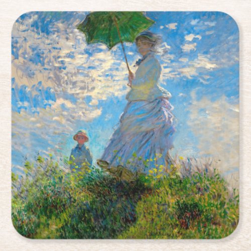 Monet Woman Parasol Impressionism Square Paper Coaster