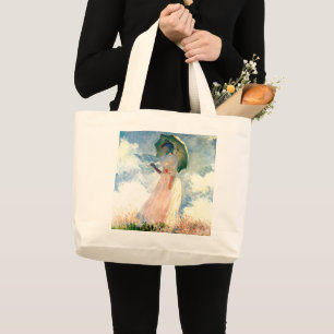 Monet Woman with a Parasol Facing Left Large Tote Bag