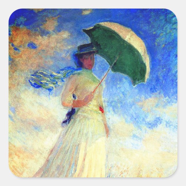 Monet Woman with a Parasol Facing Right Square Sticker (Front)