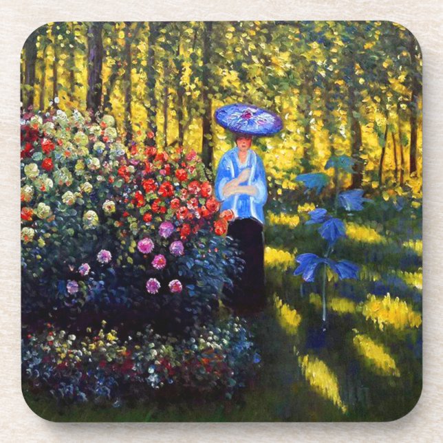 Monet Woman with a Parasol in Garden Beverage Coaster (Front)
