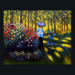 Monet Woman with a Parasol in the Garden  Poster<br><div class="desc">Poster featuring Claude Monet’s oil painting Woman with a Parasol in the Garden in Argenteuil (1875). Camille,  Monet’s wife,  holds a blue parasol in a garden of beautiful red,  pink,  and white flowers. Serene nature landscape. A great Monet gift for fans of impressionism and French art.</div>