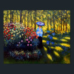 Monet Woman with a Parasol in the Garden  Poster<br><div class="desc">Poster featuring Claude Monet’s oil painting Woman with a Parasol in the Garden in Argenteuil (1875). Camille,  Monet’s wife,  holds a blue parasol in a garden of beautiful red,  pink,  and white flowers. Serene nature landscape. A great Monet gift for fans of impressionism and French art.</div>