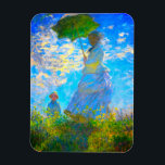 Monet Woman with a Parasol Magnet<br><div class="desc">A family portrait magnet featuring Claude Monet’s wife,  Camille,  holding a parasol,  and their son,  Jean,  taking a walk in a vibrant green field being blown by the wind on a summer’s day. A great Monet gift for fans of impressionism and French art.</div>