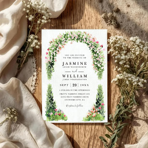 Monets Garden Arch Floral Elegant QR Code Wedding Invitation