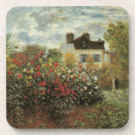 Monet's Garden at Argenteuil by Claude Monet Drink Coaster<br><div class="desc">The Artist's Garden in Argenteuil (A Corner of the Garden with Dahlias) (1873) by Claude Monet is a vintage impressionism fine art floral nature painting. A country farm house is in the background. A couple in love is walking past a romantic spring season garden with blooming roses and other flowers....</div>