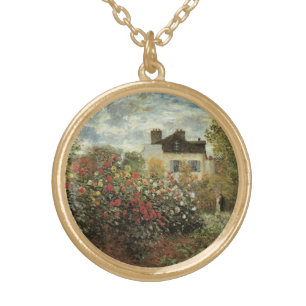 Monet's Garden at Argenteuil by Claude Monet Gold Plated Necklace