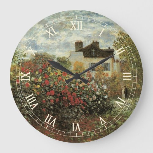 Monets Garden at Argenteuil by Claude Monet Large Clock
