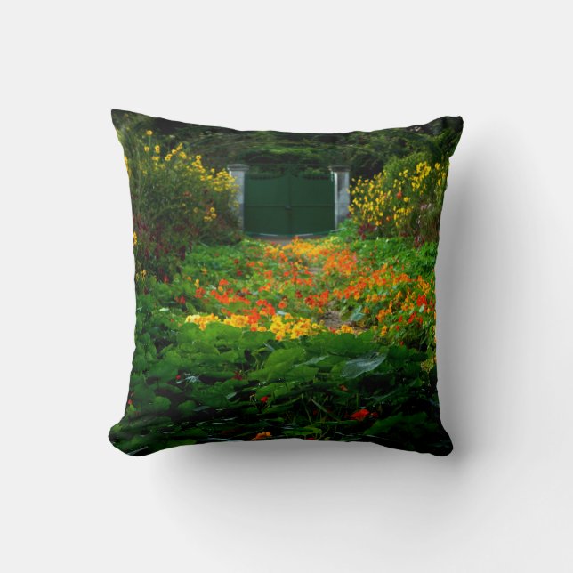 Monet's Garden, Giverny, France in Autumn Throw Pillow (Front)