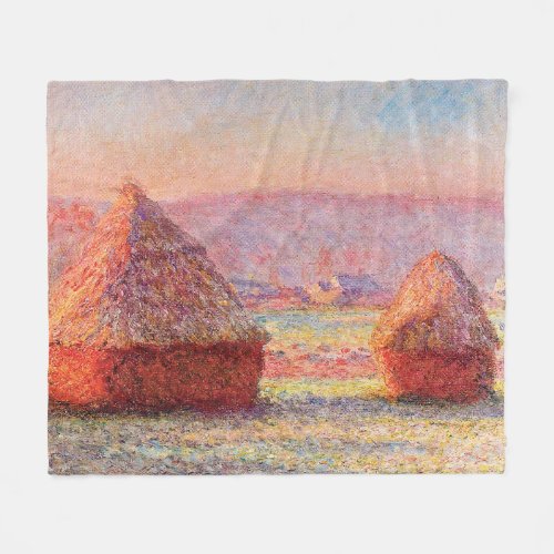 Monets Haystacks White Frost Sunrise Fleece Blanket