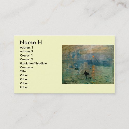 Monet's Impression Sunrise (soleil levant) - 1872 Business Card Template