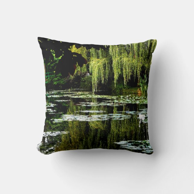 Monet's Lily Pond with Willows, Giverny, France Throw Pillow (Front)