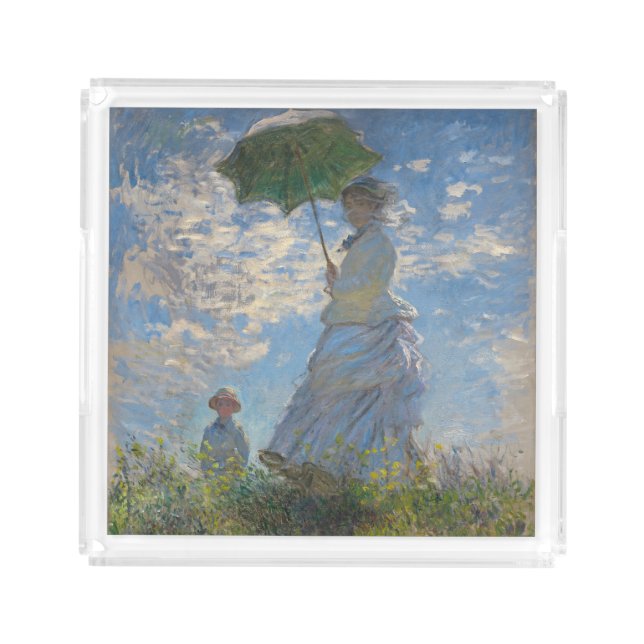 Monet's Woman with Parasol,Impressionist Landscape Acrylic Tray (Front)