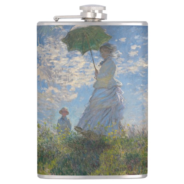 Monet's Woman with Parasol,Impressionist Landscape Flask (Front)