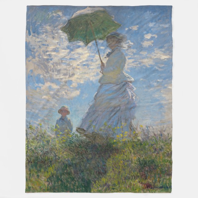 Monet's Woman with Parasol,Impressionist Landscape Fleece Blanket (Front)