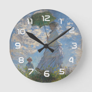 Monet's Woman with Parasol,Impressionist Landscape Round Clock