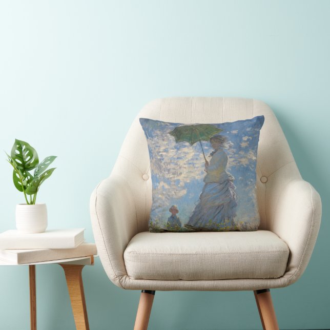 Monet's Woman with Parasol,Impressionist Landscape Throw Pillow (Chair)
