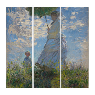 Monet's Woman with Parasol,Impressionist Landscape Triptych