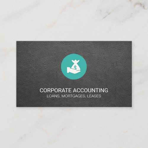 Money Bag Hand Icon  Gray Leather Texture Business Card