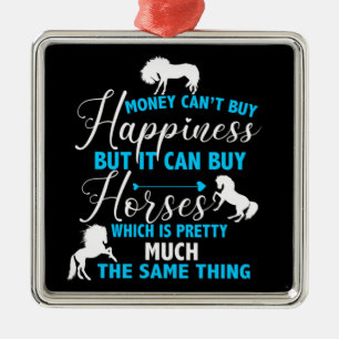 Money Can Buy Horses Blue Metal Ornament