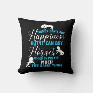 Money Can Buy Horses Blue Throw Pillow