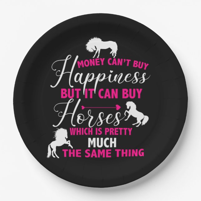 Money Can Buy Horses Hot Pink    Paper Plates (Front)