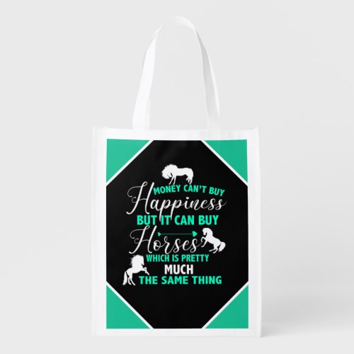 Money Can Buy Horses Mint Green  Grocery Bag