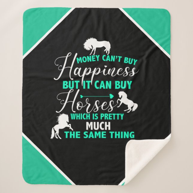 Money Can Buy Horses Mint Green     Sherpa Blanket (Front)