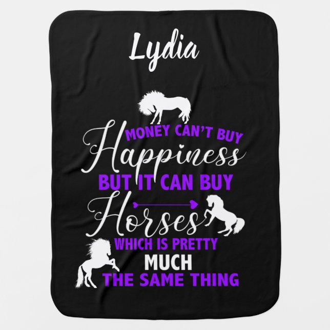 Money Can Buy Horses Purple Personalized  Baby Blanket (Front)