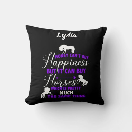 Money Can Buy Horses Purple Personalized    Throw Pillow