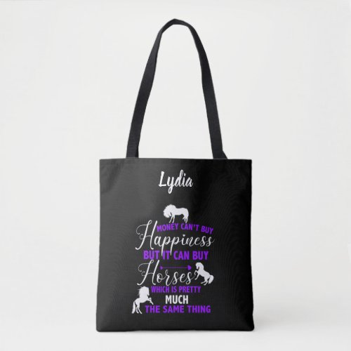 Money Can Buy Horses Purple Personalized   Tote Bag