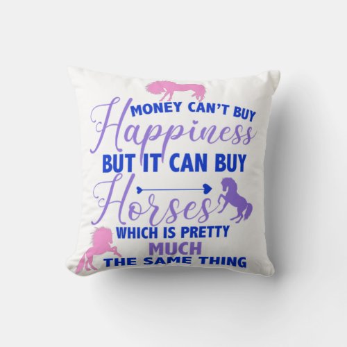 Money Can Buy Horses Purple Pink   Throw Pillow