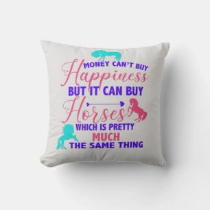 Money Can Buy Horses Tri-Color Light Gray Throw Pillow