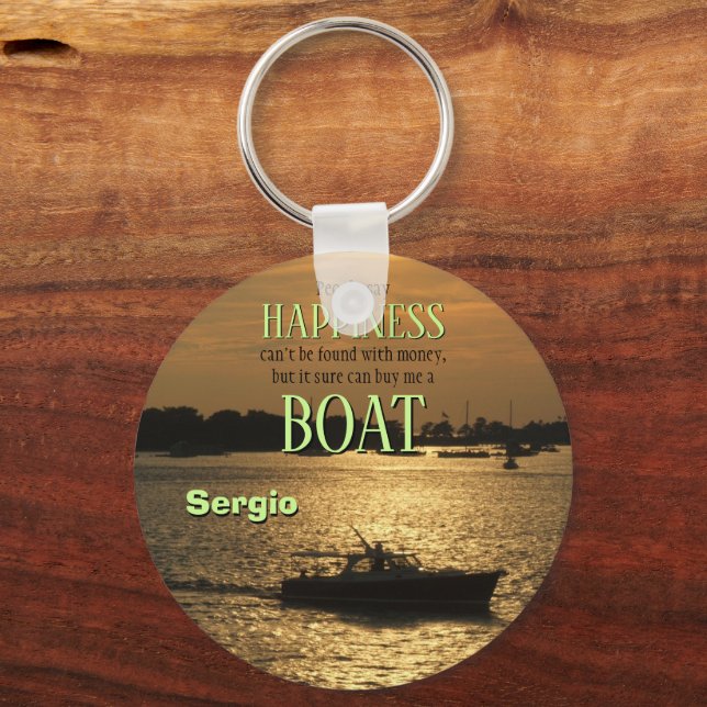 Money Can't Buy Happiness Boat On the Harbor Keychain (Front)