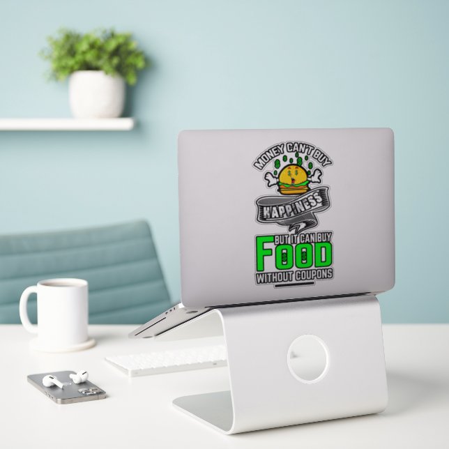 Money can't buy happiness but it can Vinyl Sticker (Laptop On Desk)