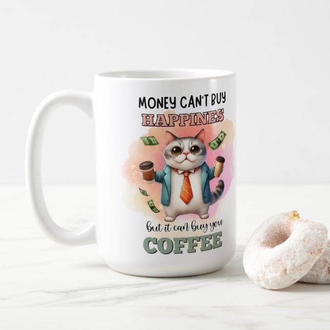 Money Can't Buy Happiness Funny Cat Lover Gift  Coffee Mug (With Donut)