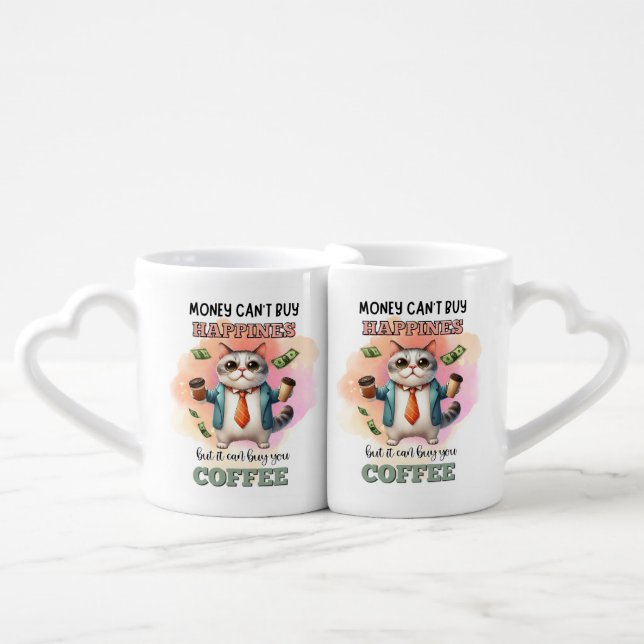 Money Can't Buy Happiness Funny Cat Lover Gift  Coffee Mug Set (Front Nesting)
