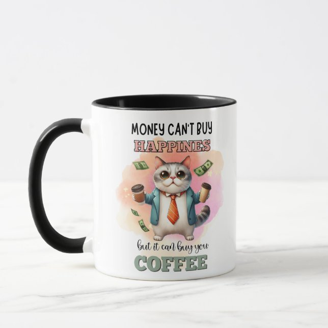 Money Can't Buy Happiness Funny Cat Lover Gift  Mug (Left)