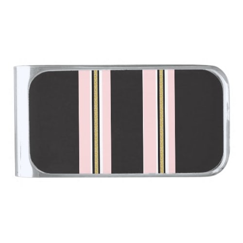 Money Clip Stripe Pink &amp; White Gold Black