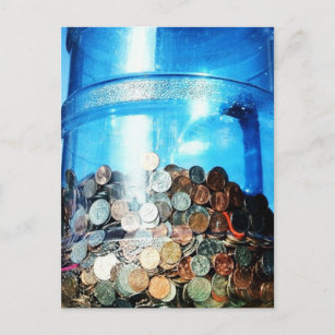 Money Coins Saved in a 5 Gallon Water Jug Postcard
