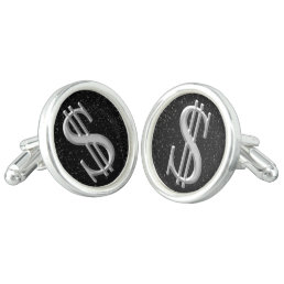 Money Dollar Sign Silver/Black Men&#39;s Cuff Links