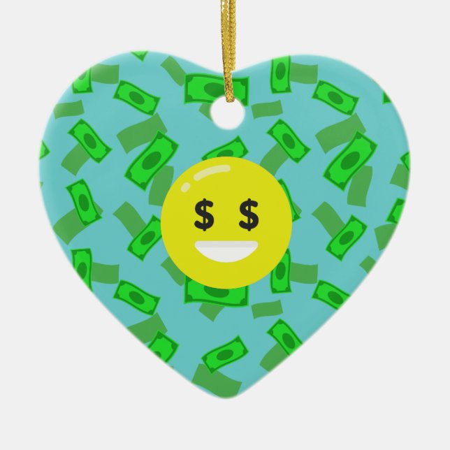 money eyed emoji ceramic ornament (Front)