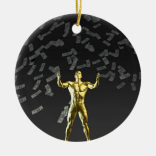 Money Falling From the Sky with Man Below Ceramic Ornament