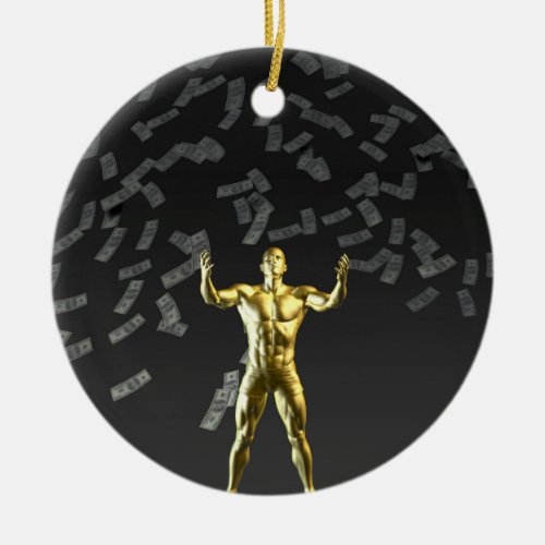 Money Falling From the Sky with Man Below Ceramic Ornament