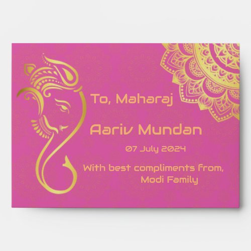 Money gift Indian wedding gold Ganesha  Envelope