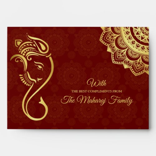 Money gift Indian wedding maroon gold Ganesha  Envelope