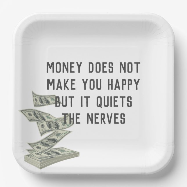 Money Happiness Quote Paper Plates (Front)
