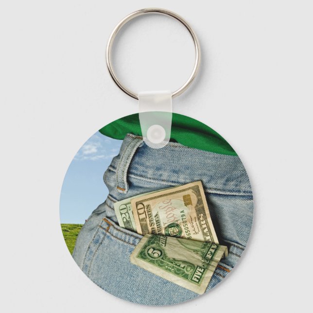 Money In Blue Jeans Pocket Keychain (Front)