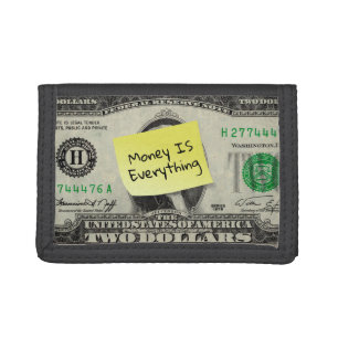 Money IS Everything on Post-it/US 2 Dollar Bill Trifold Wallet